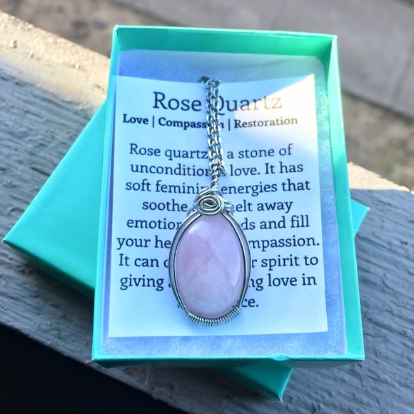 Gemstone Necklace Rose Quartz Handmade Wire Wrap - Picture 4 of 5